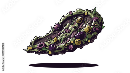 Colorful illustrated olive tapenade featuring various ingredients ideal for food-themed designs