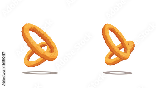 Crispy golden fried onion rings illustration on white background, delicious snack food vector art