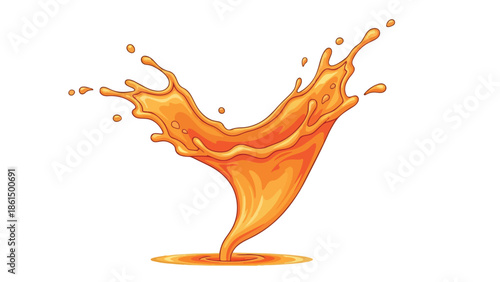 Vibrant orange liquid eruption vector illustration showcasing dynamic beverage movement and fresh splash energy ideal for refreshing drink