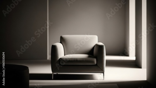 A solitary, modern armchair bathed in soft, diffused light, minimalist interior
