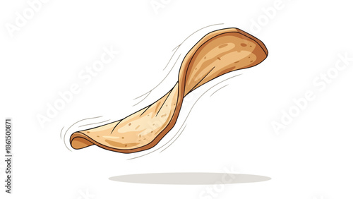 A captivating illustration of a golden-brown flatbread, resembling a pancake or tortilla, dynamically flips in mid-air. This evokes fresh
