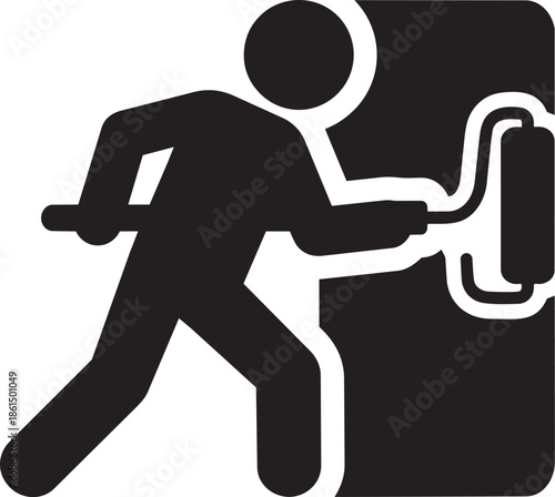 A silhouette of a person painting a wall with a roller representing renovation or repair