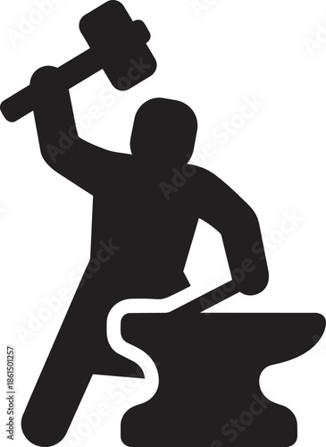 Blacksmith hammering metal on anvil with hammer powerful artisan crafting metal with tools