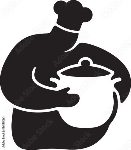Chef holding cooking pot icon kitchen professional worker silhouette vector illustration