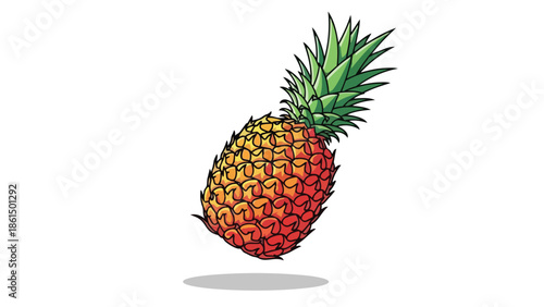 Vibrant tropical pineapple illustration, featuring its iconic spiky green crown and textured golden skin. A fresh, appealing fruit graphic for