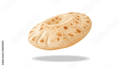 Exquisite illustrated flatbread, a global culinary cornerstone, expertly rendered with inviting texture and authentic baked appearance, ideal for