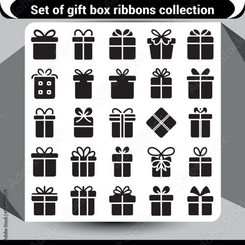 Diverse collection of elegant gift box silhouette icons, perfect for celebrations and special occasions