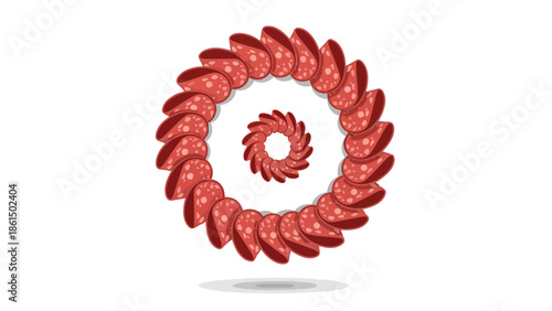 Vibrant abstract pattern of sliced meat arranged in a unique culinary vortex design