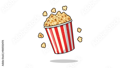 Vibrant cartoon popcorn bucket filled with fluffy kernels for cinematic joy and snack time fun