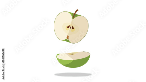 Vibrantly illustrated green apple expertly sliced revealing its fresh internal structure and crispness