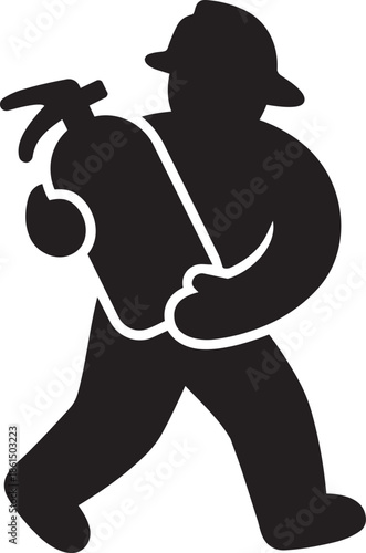 Firefighter carrying fire extinguisher icon safety rescue worker vector illustration symbol