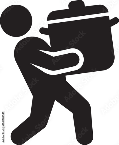 Man carrying large heavy cooking pot or stock pot silhouette representing catering service