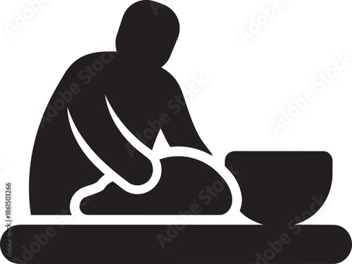 Massage therapist hands massaging body on table isolated on transparent checkered background