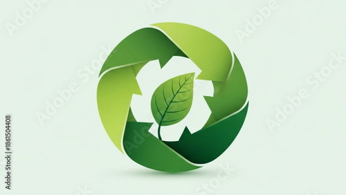 Eco friendly recycling symbol with green leaf on white background