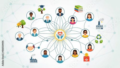 Diverse community network with people connecting for social impact