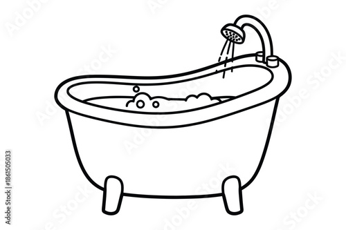 Clawfoot Bathtub Icon with Shower Head and Soap Bubbles