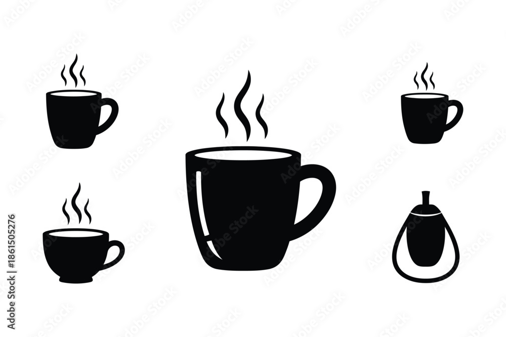 Obraz premium Set of Minimalist Coffee Cup and Tea Mug Silhouette Icons