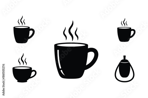 Set of Minimalist Coffee Cup and Tea Mug Silhouette Icons