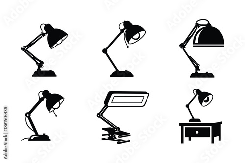 Adjustable Desk Lamp and Office Table Light Silhouette Icons