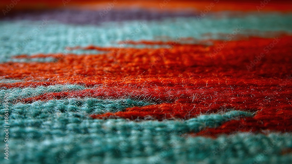Fototapeta premium A close-up of a vividly colored rug with intricate red, blue, green, and orange patterns