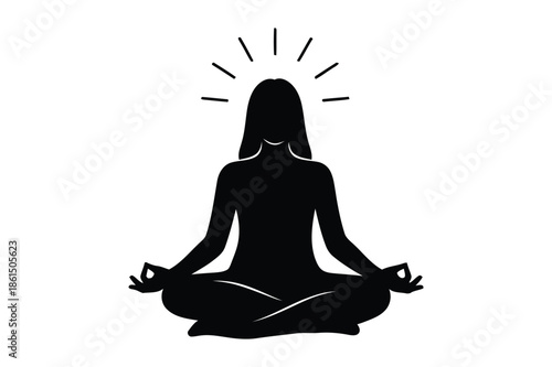 Woman Meditating in Yoga Lotus Position Silhouette