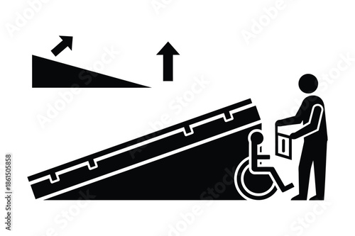 Wheelchair accessibility ramp with person for disability support