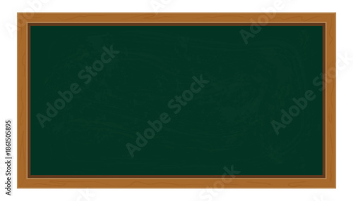 Blank green chalkboard background, wooden framed classroom blackboard illustration isolated for school education lesson template and copy space design