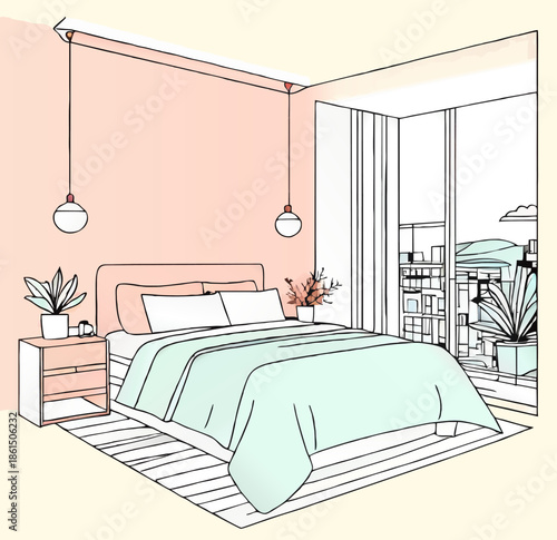 illustration of a bedroom simple sketch vector illustration