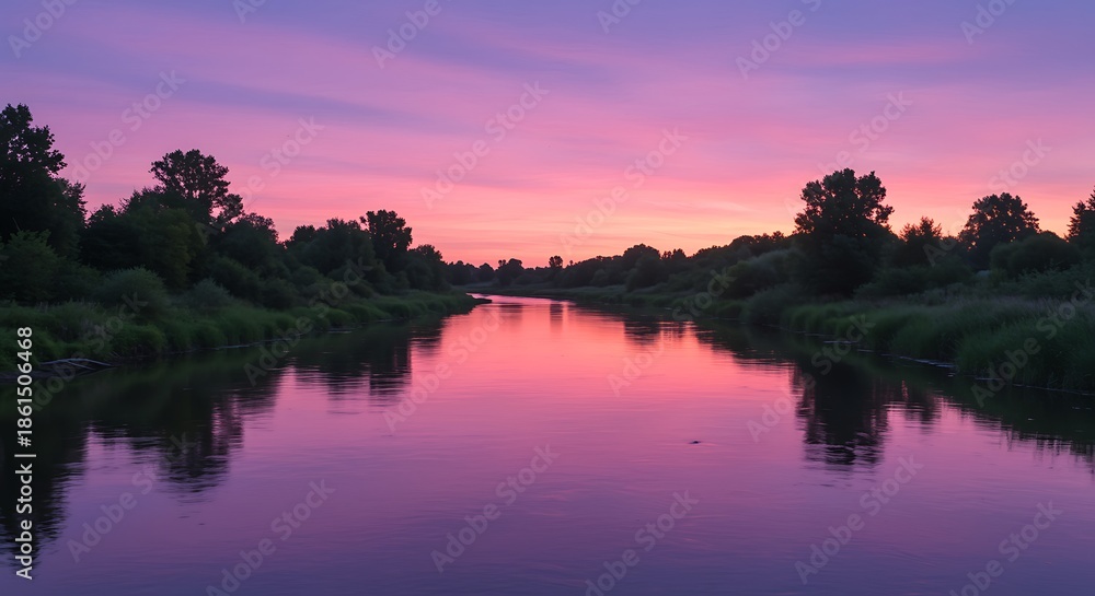 Obraz premium Sunset over calm river landscape