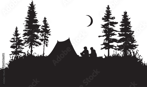 Camping Silhouette at Night | Nature Adventure