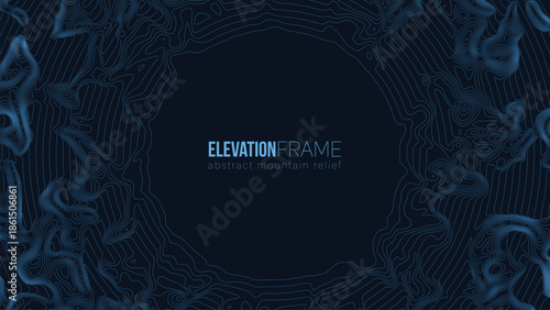 Abstract contour mountain elevation landscape map. Abstract minimal relief topographic map. Terrain contour vector grid with a central place for text.