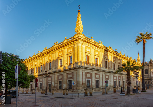 Quadro su tela Archive of Indies (Archivo General de Indias) building on Triumph square in Sevi
