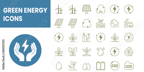 A clean green vector collection of eco friendly icons and labels with nature, recycling, energy, and environmental symbols for web and design use