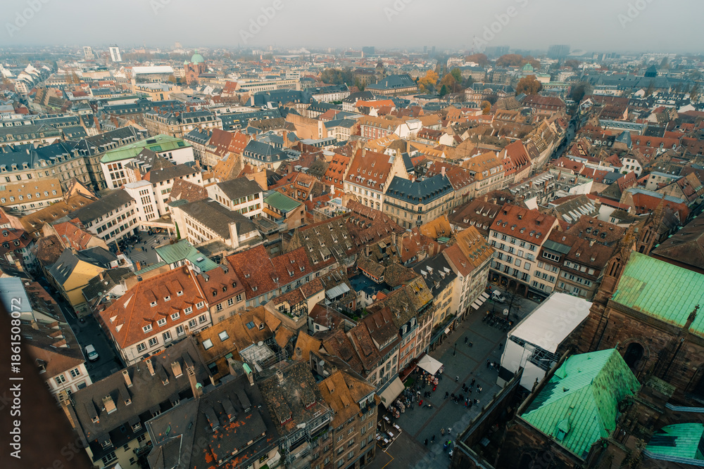 Fototapeta premium Aerial view of the old town of Strasbourg, France in autumn