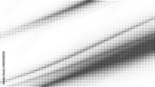 Dynamic black and white halftone square pattern creating abstract diagonal gradient waves Vector, illustration