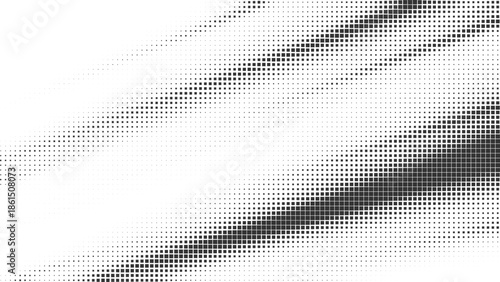 Dynamic black and white halftone square pattern creating abstract diagonal gradient waves Vector, illustration