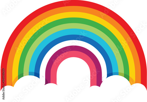 A vibrant rainbow arches across a dark background complemented by fluffy white clouds a beautiful silhouette