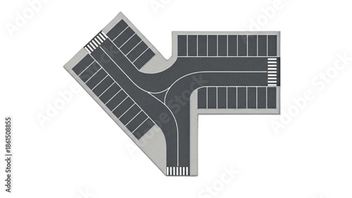Overhead view of a modern urban parking lot design with marked vehicle bays and clear access roads, ideal for city planning and architectural concepts
