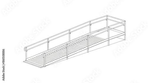 Detailed 3D Illustration of a Modern Metal Accessibility Ramp Featuring Safety Handrails for Universal Design and Wheelchair Access
