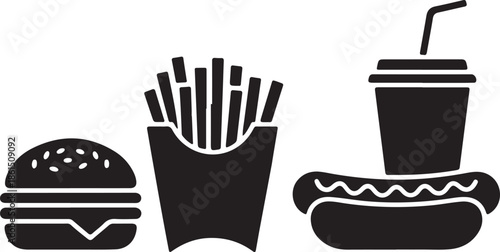 Fast food combo a burger hot dog french fries and a drink