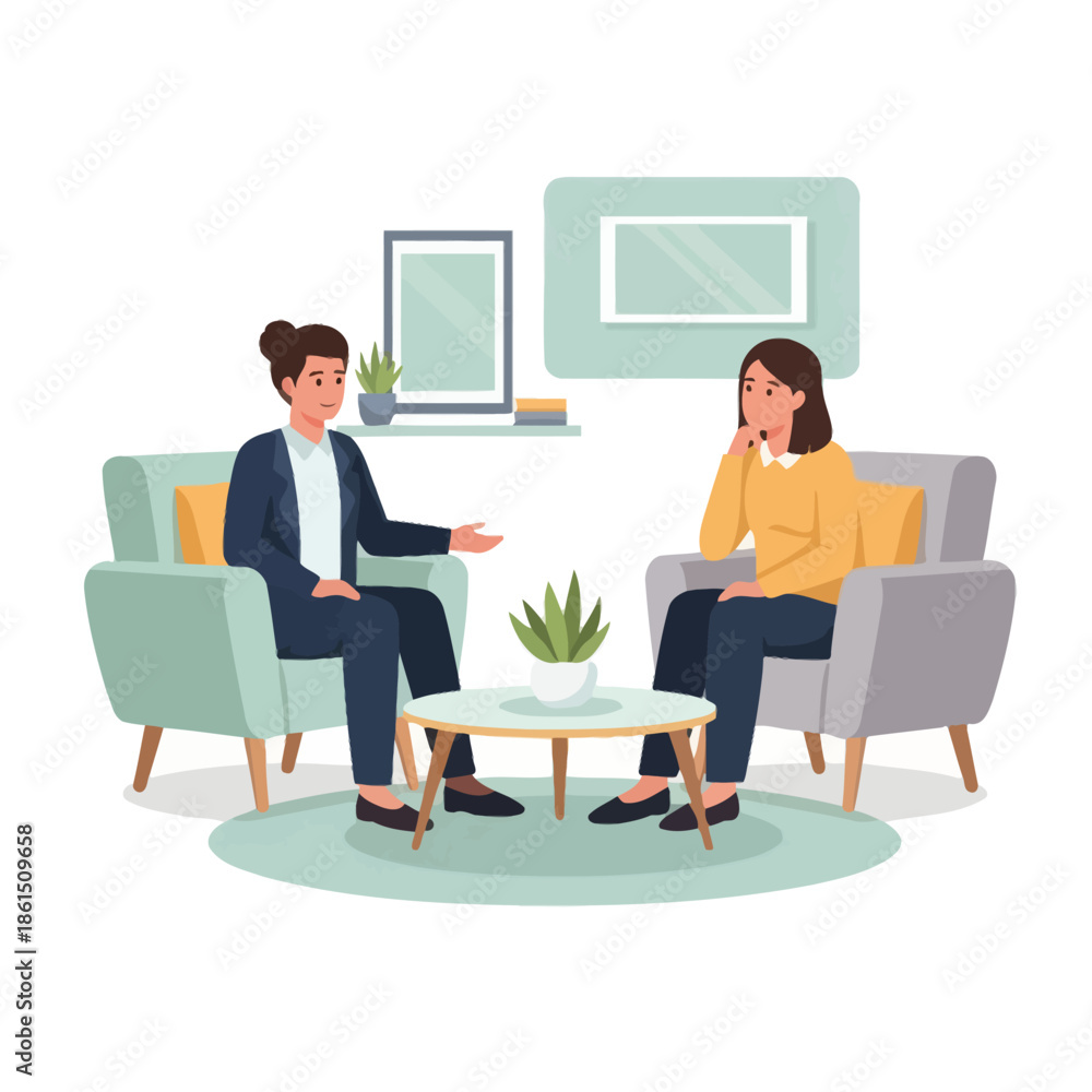 Obraz premium Therapist and client talking in a cozy office, mental health support, counseling session.