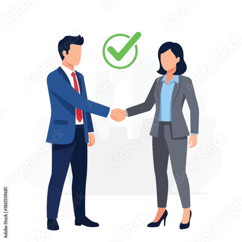 Business partnership agreement, handshake with checkmark, success and collaboration concept