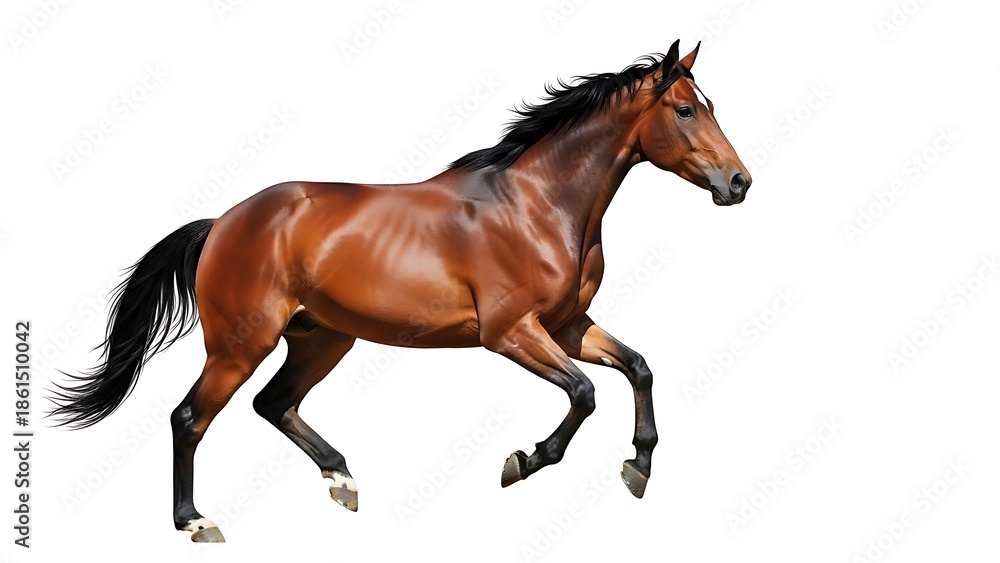 Fototapeta premium Brown Horse Running Isolated on White Background