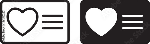Pair of monochrome card icons featuring a heart and lines in both positive and negative variations
