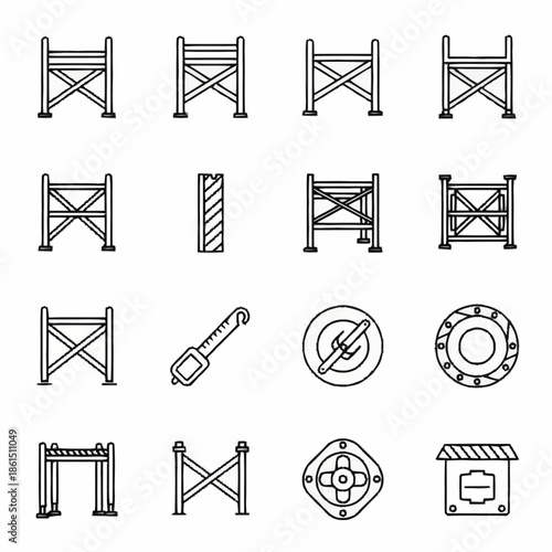 Collection of Industrial Safety Barrier Icons and Symbols.