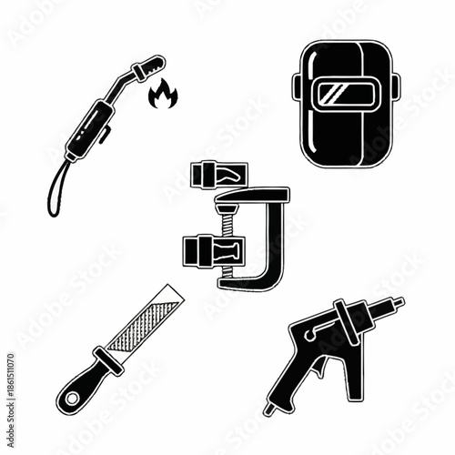 Collection of Industrial Tools and Safety Equipment Icons.