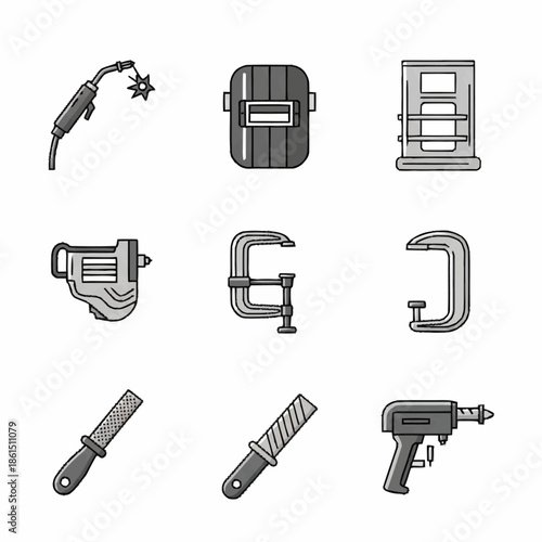 Collection of Industrial Tools and Equipment Icons.