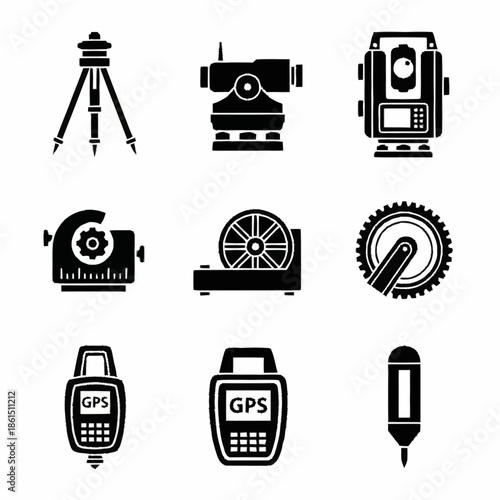 Collection of Surveying and Measurement Tools Icons.