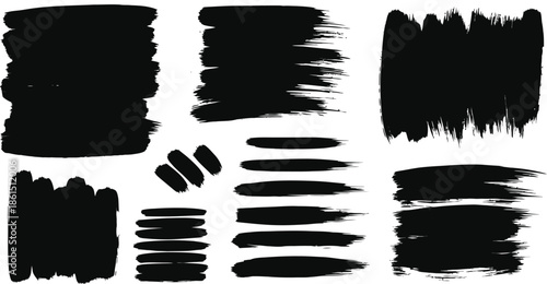 Abstract black brushstroke elements is arranged on a white background. Vector