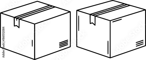 Two simple line art cardboard boxes ready for shipping or storage